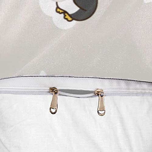 Housse de couette pingouin et 2 taies d'oreiller gris clair pour lit simple - 7