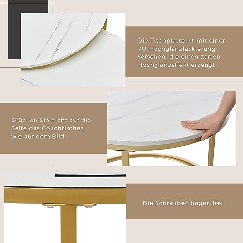 Lot 2 tables basses gigognes rondes doré marbre Merax