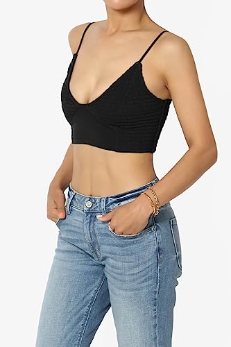 Women's Smocked Jersey Triangle Bralette Plunge Scoop Neck Stretch Bra Crop Top3