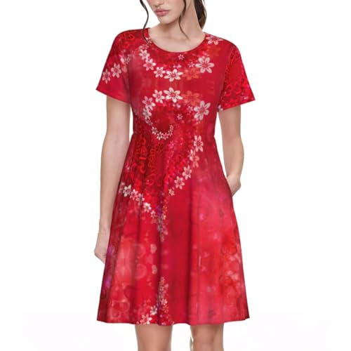 Robe d'été mi-longue EdWal à motif cœur et fleurs pour femme en coton léger