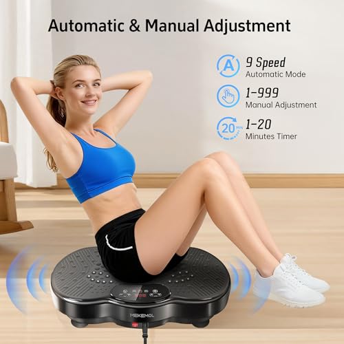 MEKEMOL Vibration Plate Exercise Machine - Vibrating Plate for Lymphatic Drainage, 999 Adjustable Speeds Vibrate Stand Shake Board, 330Lbs Capacity Whole Body Workout for Weight Loss, Shaping
