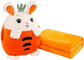 YUDONG Kids Stuffed Animal Travel Blanket and Pillow Set, Adorable 3 in 1 Multifunctional Fruit Plush Pillow with Hand Warmer Design, Perfect for Travel, Camping, Car, Home and Office (15") (Orange)