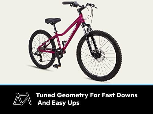 Schwinn Fleet Boys and Girls Mountain Bike, 24-Inch Tyres, Lightweight Alloy Frame, Front Suspension, 9-Speed Drivetrain, Disc Brakes, Multiple Colors
