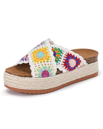 Image of Coutgo Womens Platform Espadrille Sandals Floral Crochet Open Toe Slides