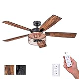 Honeywell Ceiling Fans Carnegie Industrial 52 Inch Ceiling Fan with Light, Remote Control Fan, LED Indoor Fan with 5 Blades, Black Oak and Brown Mopane Blade Finish Options, Copper (51459-01)
