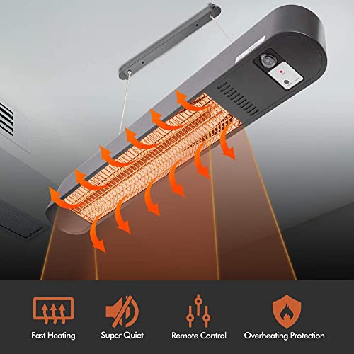 Outdoor Patio Heater, 1500W Ceiling Mount Infrared Heater, Instant Warm, IP65 Waterproof for Gazebo, Umbrella, Parasol, Patio Heater - Image 3