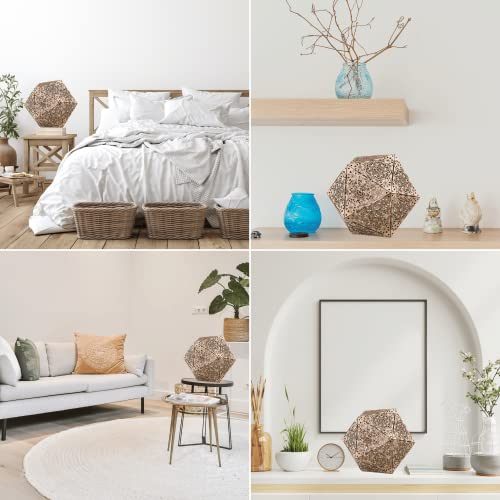 Hyperi Shadow Boho Lamps For Bedrooms, Wooden Boho Table Lamp For Living Room, Boho Lamp With Bulb, Goth Room Decor, Unique Icosahedron Lamps, Bohemian Lamp, Father's Day Gifts For Dad, Mom (Nonagon) #TOP5