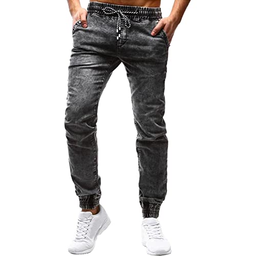 Jeans crayon stretch pour hommes avec cordon de serrage et taille élastique rétro