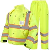 TICONN Hi Vis Rain Jacket and Pants, Waterproof High Visibility Safety Rain Suits, ANSI Class 3 Reflective Rain Gear for Men and Women (Yellow, M)
