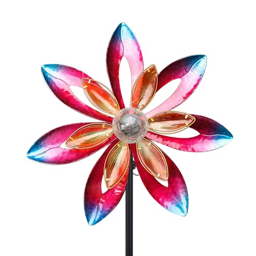 Solar Wind Spinners, Outdoor Kinetic Windmill Wind Sculpture with LED Light