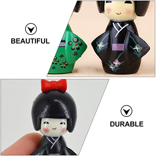 Amosfun 12pcs Japanese Doll Kimono Doll Traditional Kokeshi Asian Folk Figurines Girl Kimono Wooden Kokeshi Toy for Home Office Desk Table