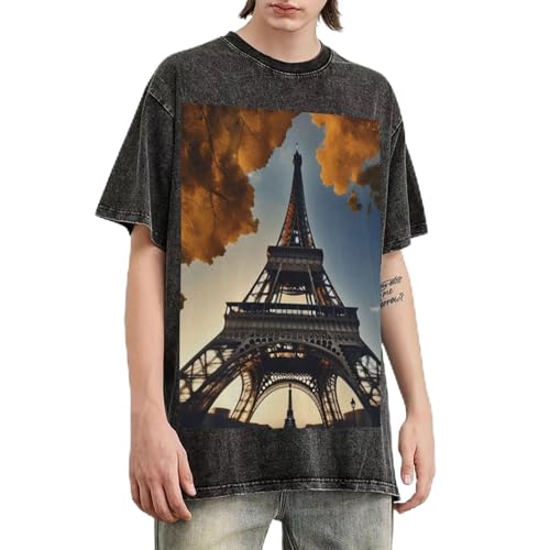 T-shirt oversize homme Tour Eiffel Paris en coton vintage de qualité