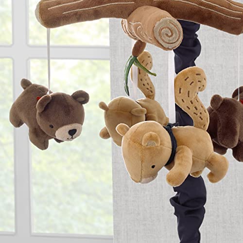 Image of NoJo Into The Wilderness Brown, Tan and Navy, Logs, Bear and Beaver Plush Musical Mobile