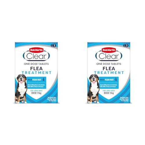 Bob Martin Clear | Flea Tablets for Large Dogs (11Kg+) | Effective Treatment, Kills 100% of Fleas within 24 Hours (3 Tablets) (Pack of 2)
