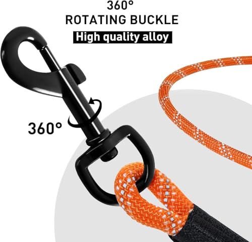 Image of PAWPRO HANDMADE 5 Ft Heavy‑Duty Reflective Dog Leash - Soft Padded Handle + 360 Swivel Clip - Strong Nylon Rope, Tangle‑Free, Safe Night Walks - Ideal for, Medium & Large Dogs (Blaze Orange, 5 Feet)