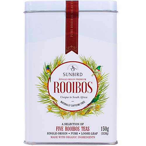 Sunbird Rooibos - Auswahl von 5 einfachen Rooibostee Roter Tee - Ganze Blätter - Zertifiziert Bio - Koffeinfrei - Reich an Antioxidantien - Relax - Detox - Gesunder Tee - 150g Cover