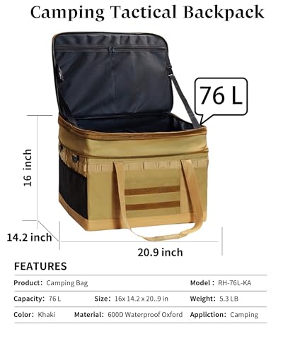 Tactical Camping Storage Bag，Expandable 76L Large Capacity Heavy-Duty Duffel Organizer with Waterproof Bottom, 2 Adjustable Dividers, Collapsible, 900D Oxford Fabric, Outdoor Gear3