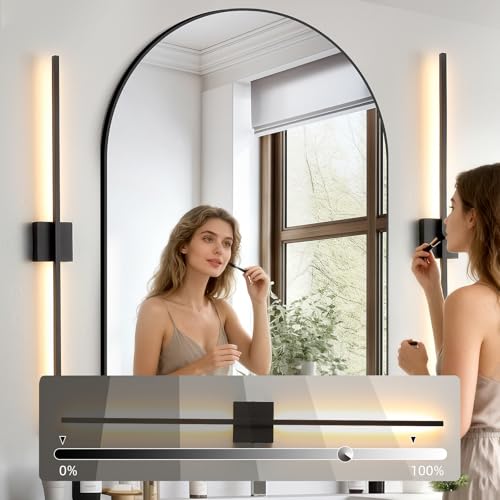 Image of Wall Sconces Set of Two, Black Modern Wall Sconce Light for Bathroom, Living Room, Bedroom, Hardwired 3000K 40''