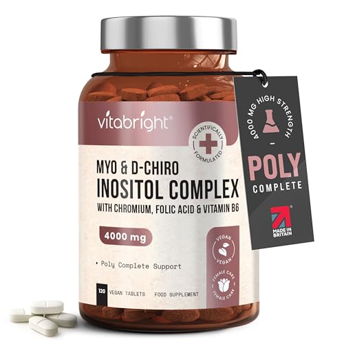 VitaBright Myo-Inositol D-Chiro-Inositol Tablets | 4000mg A Day | 120 Chewable Tablets | Contribute to Hormone Balance for Women | D Chiro & Myoinositol (Vitamin B8) with Chromium B6 & Folic Acid