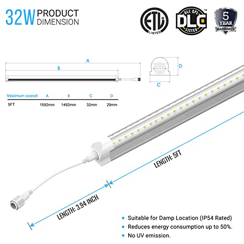 Ledmyplace 32W T8 6 Feet V-Shape Led Freezer/Cooler Tubes, 180°, 100-277 Voltage, 5000K Daylight White, Clear Lens, 4200 Lumens, Commercial For Supermarkets Freezer, Grocery Stores, Shop #TOP1