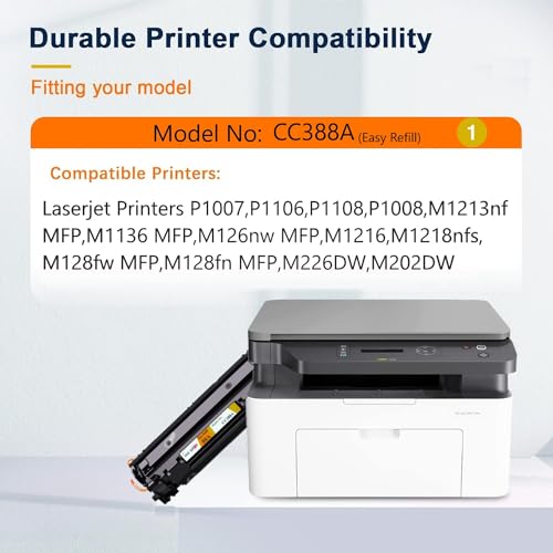 Image of Easy Refill 88A Toner Cartridge for HP 88A CC388A Toner Cartridge for HP LaserJet Printer M1136 MFP, M126nw MFP, P1007, P1108, P1106(TN-88A Easy Refill 1PIC)