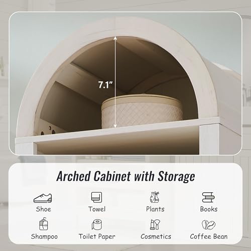Image of IFBUY 71 inch Tall Arched Bathroom Storage Cabinet, 8-Tier Modern Farmhouse Storage Cabinet with Adjustable Shelves, Wood Freestanding Cabinet for Bathroom, Living Room, Entryway, Hallway (Antique White)