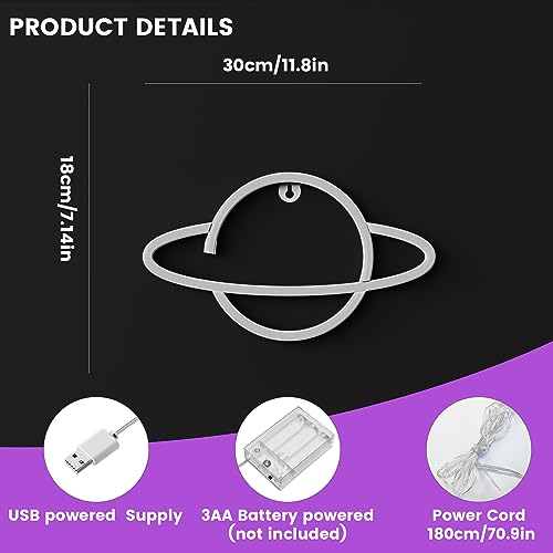 Image of Planet Neon Sign, USB & Battary Powered Christmas Lights Outdoor & Indoor, Party Decorations, Planet Decorations for Bedroom, Living Room, Home