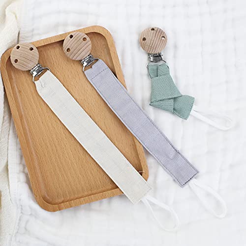 Miniatura 5 de Ruby 3pcs Cadena Chupete Kit Portachupete, Set Chupetero Tela Con Pinza De Madera De Haya Natural,Regalo Bebe Verde-3