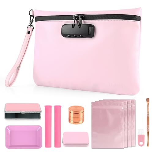 Aobelan PU Leather Storage Pouch, Pink, Waterproof Travel Case with
