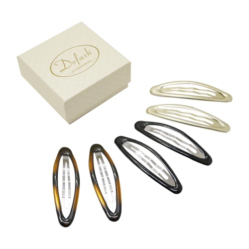 Dofash 6Pcs Ellipse Shaped(Looks Like 3D Effect) Epoxy Snap Hair Clips Hair Grips Metal Hair Clips 8Cm/3.15in Hair Accessories For Women Three Color Mixed (Black/Blonde/Tortoise)
