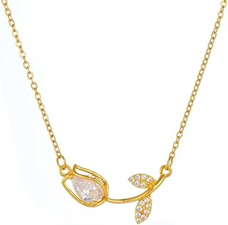 قلادة نسائية، مطلية ذهب 18 قيراط، فولاذ مقاوم للصدأ، بدلاية وزهرة توليب من الكريستال، طوق ضيق، من جوليا ستور