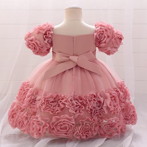 Toddler Girls' Elegant Rose Flower Dress with Puff Sleeves Sparkling Sequin Bodice Waist for Birthday and Party3