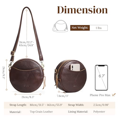 Image of S-ZONE Leather Crossbody Bags for Women Circle Shoulder Round Purse Travel