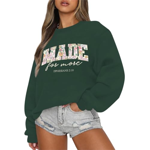 Lytiarul Christian Made for More Sweatshirts for Women Jesus Faith Bible Verse Shirt Oversized Inspirational Hoodie Pullover(Green M)