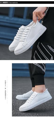 Men's Canvas Casual White Shoes, Flat Sole Sneakers3