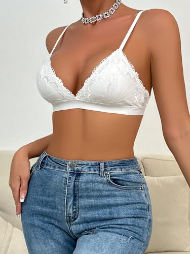 Women Floral Lace Deep V Sexy Simple Wirefree Removable Pads Adjustable Thin Straps Bralette3