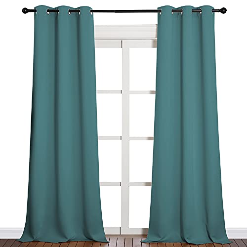 Image of NICETOWN Patio Glass Door Panels - Blackout Curtains for Bedroom /Living Room, Privacy Panel Drapes for Dining Room and Guest Room (Sea Teal, 42 inches Wide x 90 inches Long, 1 Pair)