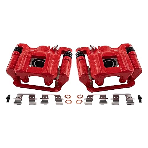 Image of TRQ Performance Rear Driver and Passenger Side Brake Caliper Set Caliper Brackets Hardware Compatible with 09-15 Honda Pilot