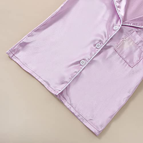 Qiylii Purple Silk Pajamas For Toddler Girl Short Sleeve Button-Up Shirt & Shorts 2Pc Satin Pajamas Set Summer Sleepwear (Purple 2T) #TOP3