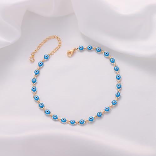 Image of Dremmy Studios Simple Gold Chain Anklet,14k Gold /Silver Plated Dainty Disc Evil Eye Summer Beach Ankle Bracelet Jewelry for Women