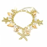 Qceasiy Shell Ankle Bracelet Set for Women, Gold Plated Boho Bead Adjustable Anklet, Hawaiian Beach Seashell Pearl Heart Starfish Conch Foot Jewelry Gifts (Conch Starfish1)