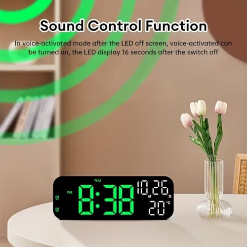 Image of EASEPRES Digital Table Clock with Large Display,Power Cable Operation with Battery Backup, Dual Alarm, Date Day & Indoor Temperature, 12 /24 Hour Format, for Bedroom, Table, Home (Green, 7 inch)