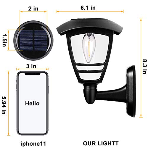2 Pack Solar Wall Lantern Lights Outdoor Waterproof, Black Sun Powered Wall Light Fixtures, Sturdy Plastic Led Wall Lantern, Clear Warm White Lighting For Yard, Front Porch, Garage And Garden #TOP7
