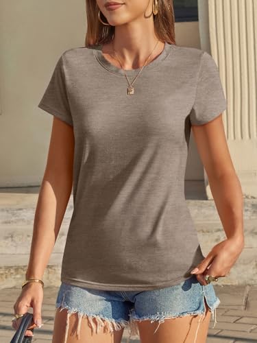 Image of UNCLECAT Womens Short Sleeve Tops Summer Basic T Shirts Crewneck Causal Tee | Solid Color, Trendy Fashion Clothes, Casual Basic Tee