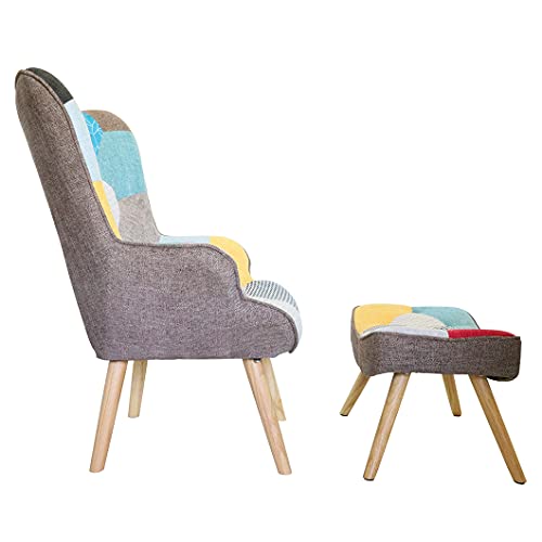 Seedfaya Accent Chair With Ottoman,Flax Patchwork Multicolor Armchair Sets Sofachair,Upholstered Barrel Armchair For Living Room Or Bedroom #TOP4
