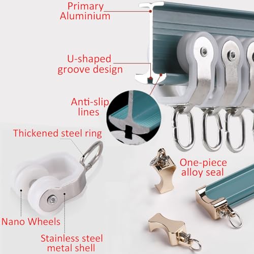 Sistema flexible de riel de cortina de aluminio resistente a la abrasión con rodillos 4