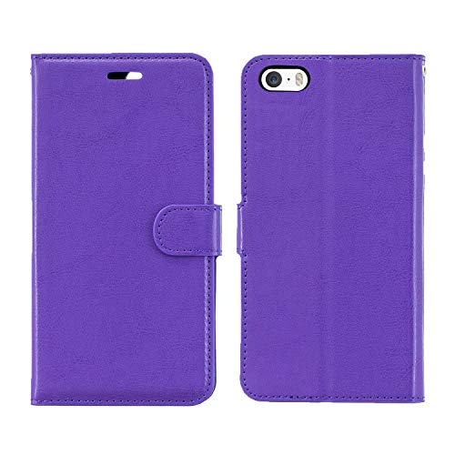 Classic Series 手帳ケース Apple iPhone 5 / 5s / SE 用 手帳型 ケース  マグネット式 ストラップ付き スタンド機能 スマホケース 横開き PU革 カード入れ 財布型 カバー アップル あいふぉん iPhone5 iPhone5s iPhoneSE 典雅 紫