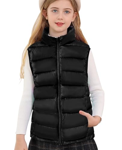 Cutemile Toddler Puffer Vest Girls Black Quilted Sleeveless Jacket Zipper Faux Down Vests Outerwear For School Size 5-6 Years cover
