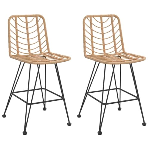 HETFTJN Tabourets de Bar Lot de 2, Chaises Hautes en résine tressée avec Dossier et Structure en Acier, 45x56x103,5 cm pour comptoir, Cuisine, terrasse,...