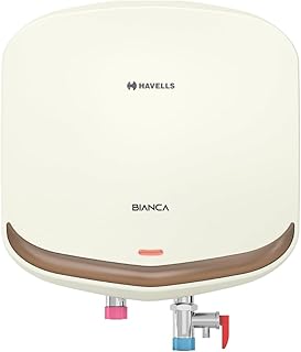 Havells Bianca 3 Litre Instant Water Heater(Geyser)| Bi Color LED Indicator| Glass Coated Anti-Rust Tank| Heavy Duty 3 Pin moulded Plug Top| Warranty: 5 Year on Inner Tank (Ivory Champagne Gold)